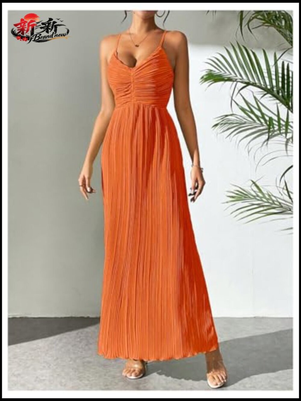 Textured V Neck Sundress Tie Back Spaghetti Strap Pleated A Line Beach Long - Picture 5 of 6